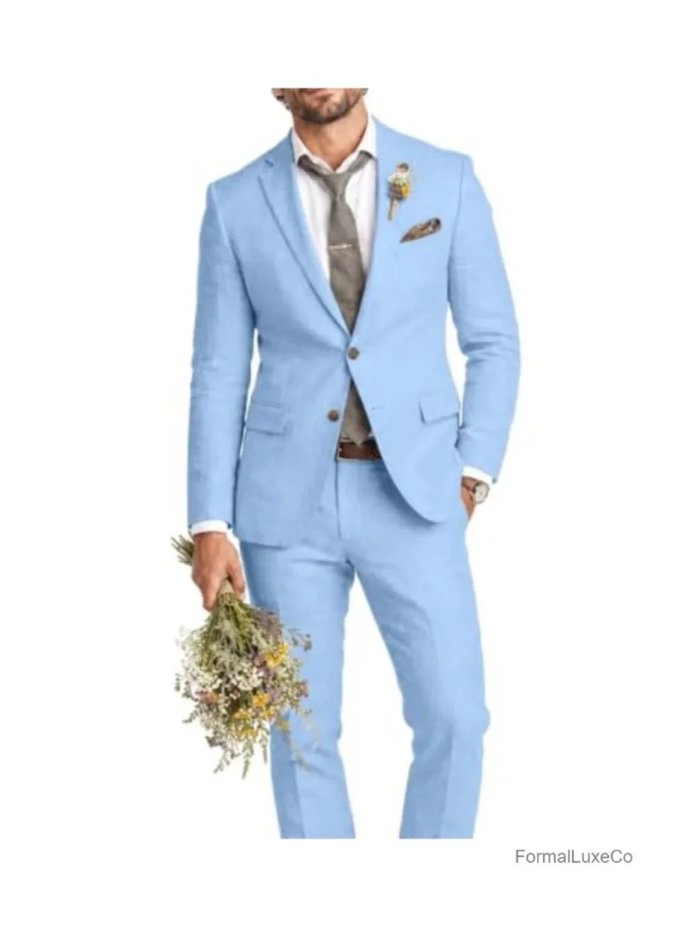 2 Piece Linen Suit Men Retro Beach Prom Wedding Groom
